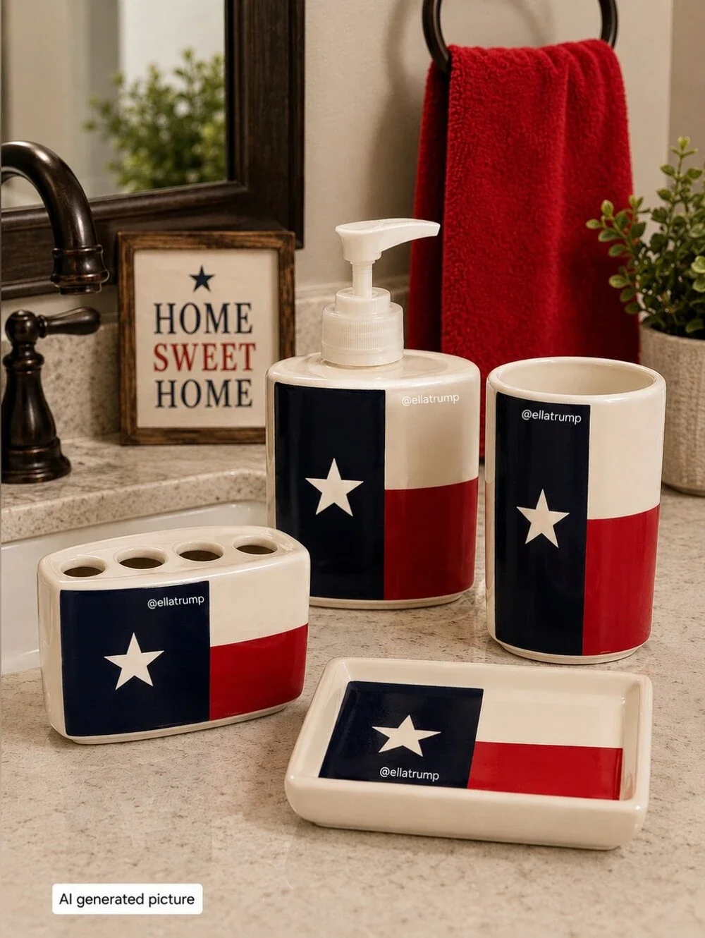 4 piece Texas Ceramic Bathroom Accessory Set
